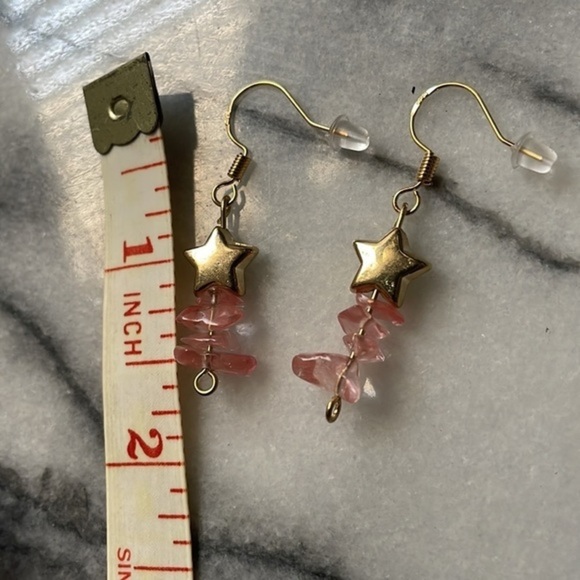 🎁free w/ purchase Sterling Rose quartz gemstone gold vermeil 925 earrings - Picture 2 of 6